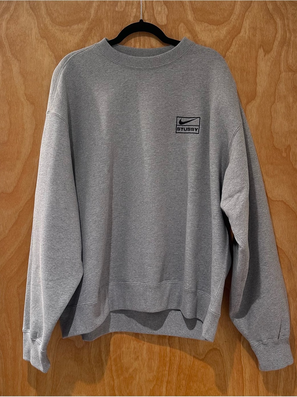 NWOT Stüssy x Nike Light Gray Crewneck Fleece Sweatshirt - Picture 2 of 5